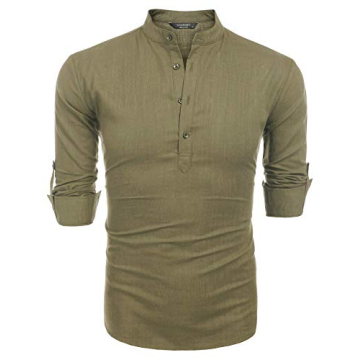 Stylish COOFANDY Men's Cotton Linen Henley Shirt for Summer