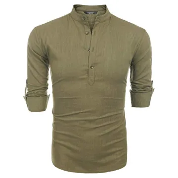 Stylish COOFANDY Men's Cotton Linen Henley Shirt for Summer