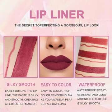 evpct 3Pcs Dark Ruby Wine Red Lip Liner and Lipstick Set Kit for Women DNM Matte Matt 24 Hour Lipstick and with Lip Liner Pencil Set Waterproof Long Lasting 24 labial labiales mate 24 horas originales