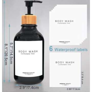 Shampoo and Conditioner Bottles, Apothecary Dispenser Bamboo Pump, Refillable Shampoo Bottles for Shampoo Lotion Oil Shower Soap Hand Soap and Dish Soap, Plastic Black Set (Black)