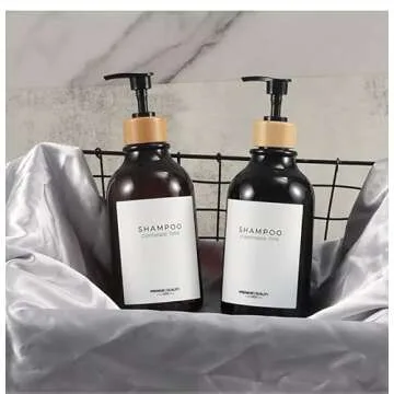 Shampoo and Conditioner Bottles, Apothecary Dispenser Bamboo Pump, Refillable Shampoo Bottles for Shampoo Lotion Oil Shower Soap Hand Soap and Dish Soap, Plastic Black Set (Black)