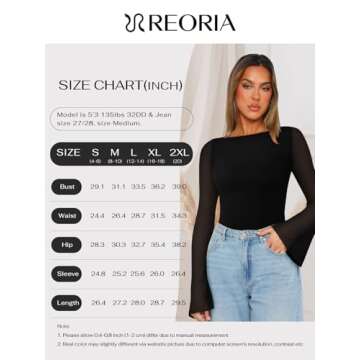 REORIA Women’s Fall Trendy Sexy Boat Neck Long Sleeve Sheer Mesh Slimming Going Out Bodysuit Tops for Vacation Black Small