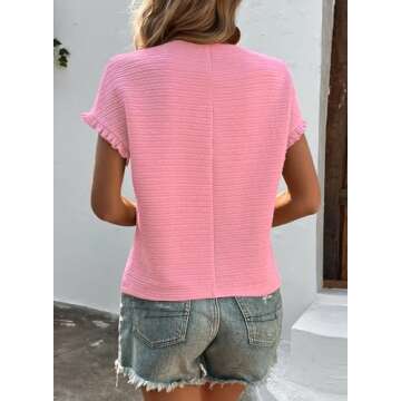 Samefar Womens Short Sleeve Tops Round Neck Ruffle Casual Summer Textured Work T Shirts Tee Blouse P...