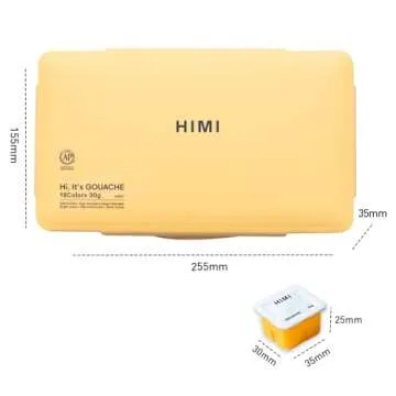 HIMI Gouache Paints Set, 18 Colors, 30g, jelly gouache paint set, Non Toxic Paint for Canvas and Paper, Art Supplies for Professionals, and More (Yellow Case)