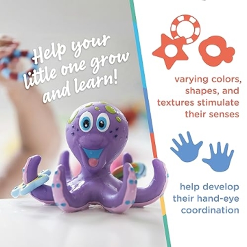 Nuby Purple Octopus Toy with 3 Hoopla Rings for Kids