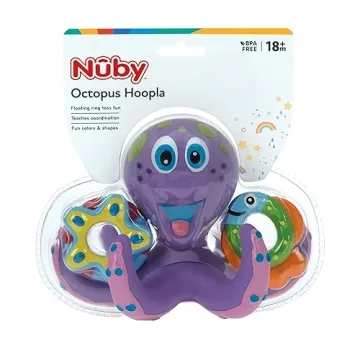 Nuby Purple Octopus Toy with 3 Hoopla Rings for Kids