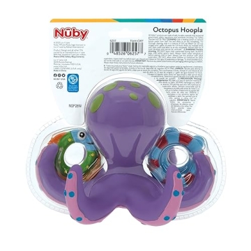 Nuby Purple Octopus Toy with 3 Hoopla Rings for Kids