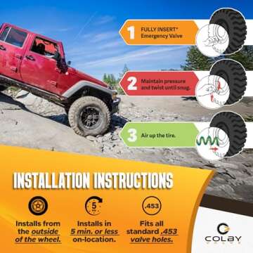 Colby Valve Quick Emergency Valve Stem Replacement Kit for Tubeless Tires | No Tools Required for Install | No Need to Remove Tire | Tire Valve Stem Kit Made in USA from quality 360 brass components