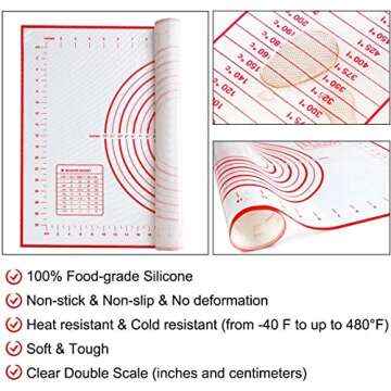 Silicone Pastry Mat Extra Large, 32" x 24" Non-stick Baking Mat with Measurement Kneading Board for Dough Rolling, Non-slip Counter Mat, Oven Liner, Fondant/Pie Crust Mat