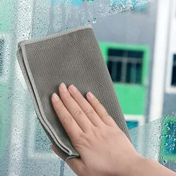 SINLAND Microfiber Glass Cleaning Cloth, Lintless Cleaning Cloth for Cleaning Window, Car Windows, Mirrors, and Stainless Steel 16x16 Inch (6 Pack,Grey)