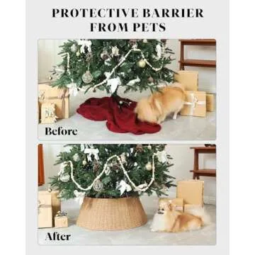 Rustic Farmhouse Christmas Tree Collar - Holiday Decorations - Natural Woven Wicker Tree Base Cover, Basket Ring for Artificial Trees, Stable & Odorless