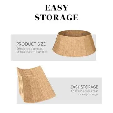 Rustic Farmhouse Christmas Tree Collar - Holiday Decorations - Natural Woven Wicker Tree Base Cover, Basket Ring for Artificial Trees, Stable & Odorless