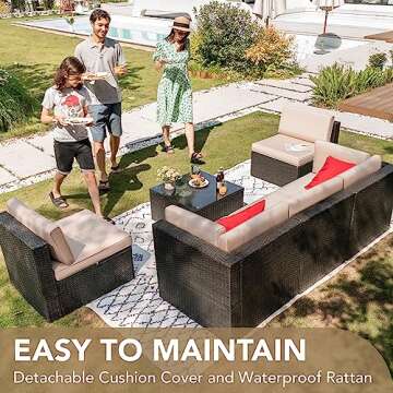 Devoko 6-Piece Outdoor Sectional Sofa Set with Glass Table