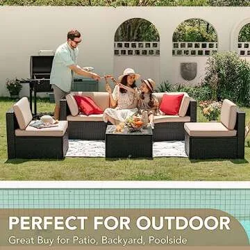 Devoko 6-Piece Outdoor Sectional Sofa Set with Glass Table
