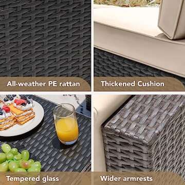 Devoko 6-Piece Outdoor Sectional Sofa Set with Glass Table