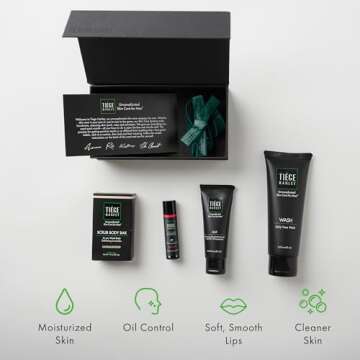 Tiege Hanley Mens Skin Care Gift Box Set, Bronze - Men's Skincare Set Includes Face Wash, Facial Moisturizer with SPF 20 Sunscreen, Body Exfoliating Scrub Bar, & Moisturizing Lip Balm