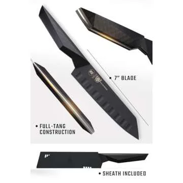 Dalstrong Santoku Knife - 7 inch - Shadow Black Series - Razor Sharp Kitchen Knife - Black Titanium Nitride Coated - High Carbon - 7CR17MOV-X Vacuum Treated Steel - Sheath - Vegetable - NSF Certified
