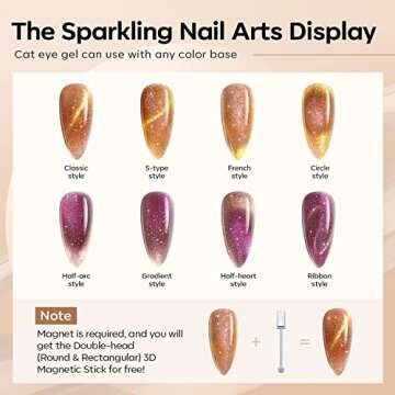 modelones Gel Nail Polish Set, 6 Colors Nude Brown Gel Polish Glitter Burgundy Shiny Champagne Gold Magnetic Cat Eye Gel Effect Sparkle Stunning Home Nail Art Gel Kit Gift for Girl Women