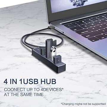 SmartQ H302S USB 3.0 Hub for Laptop with 2ft Long Cable, Multi Port Expander, Fast Data Transfer USB...