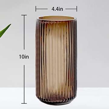 Muyan 9.8" Flower Vase for Decor Ribbed Glass Vase Modern for Centerpieces Desktop Home Office Dinin...