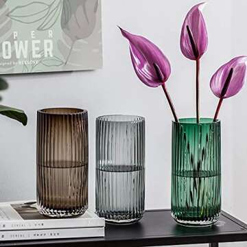 Stylish Muyan 9.8" Ribbed Flower Vase for Modern Decor