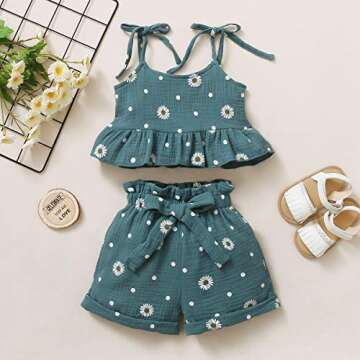 Jeinxcn Toddler Baby Girl Summer Clothes Daisy Floral Print Halter Ruffle Tank Tops Shorts Outfits s...