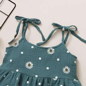 Jeinxcn Toddler Baby Girl Summer Clothes Daisy Floral Print Halter Ruffle Tank Tops Shorts Outfits set 1-2T Green