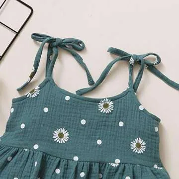 Jeinxcn Toddler Baby Girl Summer Clothes Daisy Floral Print Halter Ruffle Tank Tops Shorts Outfits set 1-2T Green