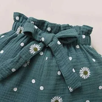 Jeinxcn Toddler Baby Girl Summer Clothes Daisy Floral Print Halter Ruffle Tank Tops Shorts Outfits set 1-2T Green