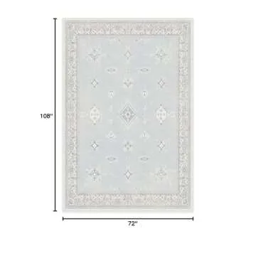RUGGABLE Verena Washable Rug - 6x9 Rug - Machine Washable Vintage Area Rug for Dining Room, Kitchen, Living Room, and Bedroom - Non-Slip Pad - Stain & Water Resistant (Cushioned Pad) - Soft Blue 6'x9'