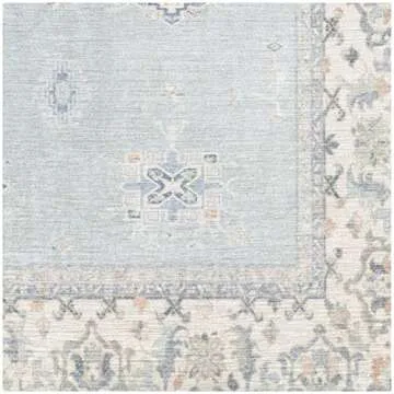 RUGGABLE Verena Washable Rug - 6x9 Rug - Machine Washable Vintage Area Rug for Dining Room, Kitchen, Living Room, and Bedroom - Non-Slip Pad - Stain & Water Resistant (Cushioned Pad) - Soft Blue 6'x9'