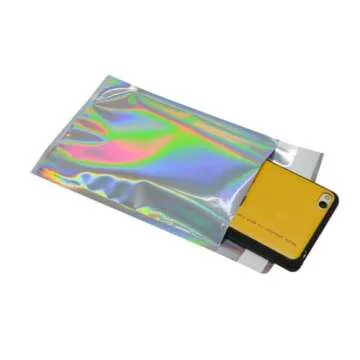 100 Pcs Clear Front Poly Mailers Holographic Metallic Aluminum Foil Glitter Bag Shipping Envelopes Mailing Self Sealing Envelope Packaging Pouches Mylar Bags Storage Bags 4.5×6.5in (11.5×16.5cm)