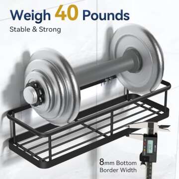 YASONIC Shower Caddy Adhesive, No Drill Bathroom Shower Organizers, with Removable Hooks and Soap Ho...