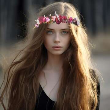 Vivivalue Adjustable Flower Headband Women Floral Crown Hair Wreath Flower Headpiece Halo Boho with Ribbon Wedding Party Festival Photos Maroon