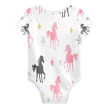 vvfelixl Pink Horse Babies'Short Sleeve Bodysuits,Baby One Piece Clothes for Boy Girl,Infant Outfits...