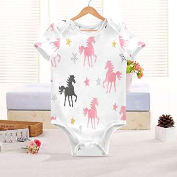 vvfelixl Pink Horse Babies'Short Sleeve Bodysuits,Baby One Piece Clothes for Boy Girl,Infant Outfits for Newborn Baby Toddler 3-6M