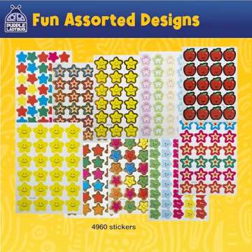 Purple Ladybug Teacher Stickers for Students - 4960 Reward Stickers for Classroom Supplies, Teacher Must-Haves & School Stickers, Small Stickers for Reward Charts