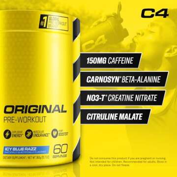 Cellucor C4 Original Pre Workout Powder ICY Blue Razz - Vitamin C for Immune Support - Sugar Free Pr...