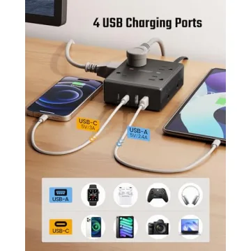 8 Outlet USB Surge Protector Power Strip for Home & Office