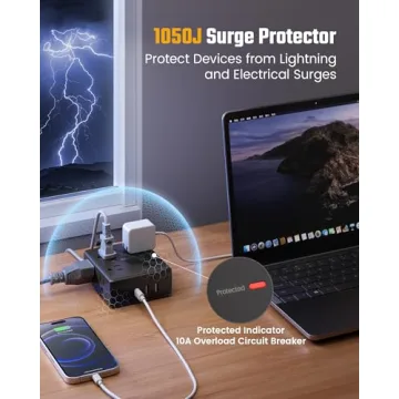 8 Outlet USB Surge Protector Power Strip for Home & Office
