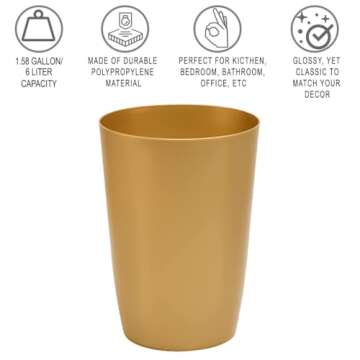 HOLDN’ STORAGE Small Trash Can –Open Top Garbage Cans for Kitchen, Office, Dorm, Bathroom, etc. –Waste Can for Compact/Tight Spaces – The Perfect Bathroom Trash Can –10.5” x 7.5” Trash Bin-Soft Brass