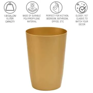 HOLDN’ STORAGE Small Trash Can –Open Top Garbage Cans for Kitchen, Office, Dorm, Bathroom, etc. –Waste Can for Compact/Tight Spaces – The Perfect Bathroom Trash Can –10.5” x 7.5” Trash Bin-Soft Brass