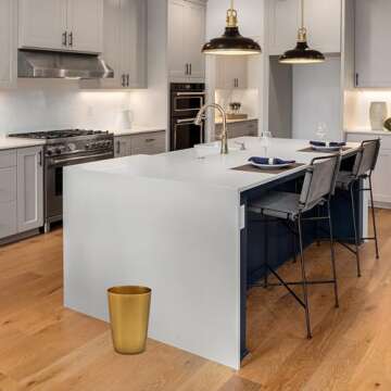 HOLDN’ STORAGE Small Trash Can –Open Top Garbage Cans for Kitchen, Office, Dorm, Bathroom, etc. –Waste Can for Compact/Tight Spaces – The Perfect Bathroom Trash Can –10.5” x 7.5” Trash Bin-Soft Brass