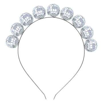 Coucoland Vintage Disco Ball Headband 1970s Disco Costume Headpiece for Disco Party (Silver)