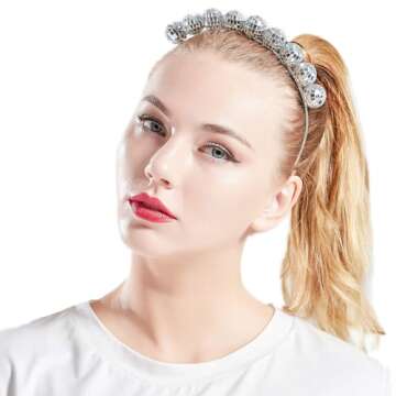 Coucoland Vintage Disco Ball Headband 1970s Disco Costume Headpiece for Disco Party (Silver)