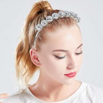Coucoland Vintage Disco Ball Headband 1970s Disco Costume Headpiece for Disco Party (Silver)