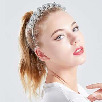 Coucoland Vintage Disco Ball Headband 1970s Disco Costume Headpiece for Disco Party (Silver)