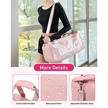 Gym Duffel Bag for Women, Sports Travel Bag with Wet Pocket and Shoes Compartment, Weekender Overnig...