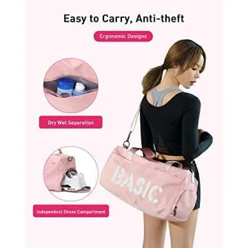 Gym Duffel Bag for Women, Sports Travel Bag with Wet Pocket and Shoes Compartment, Weekender Overnight Bag for Ladies Girls Travel, Gym, Yoga, Pink Mommy Hospital Bag for Labor and Delivery
