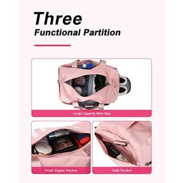 Gym Duffel Bag for Women, Sports Travel Bag with Wet Pocket and Shoes Compartment, Weekender Overnight Bag for Ladies Girls Travel, Gym, Yoga, Pink Mommy Hospital Bag for Labor and Delivery